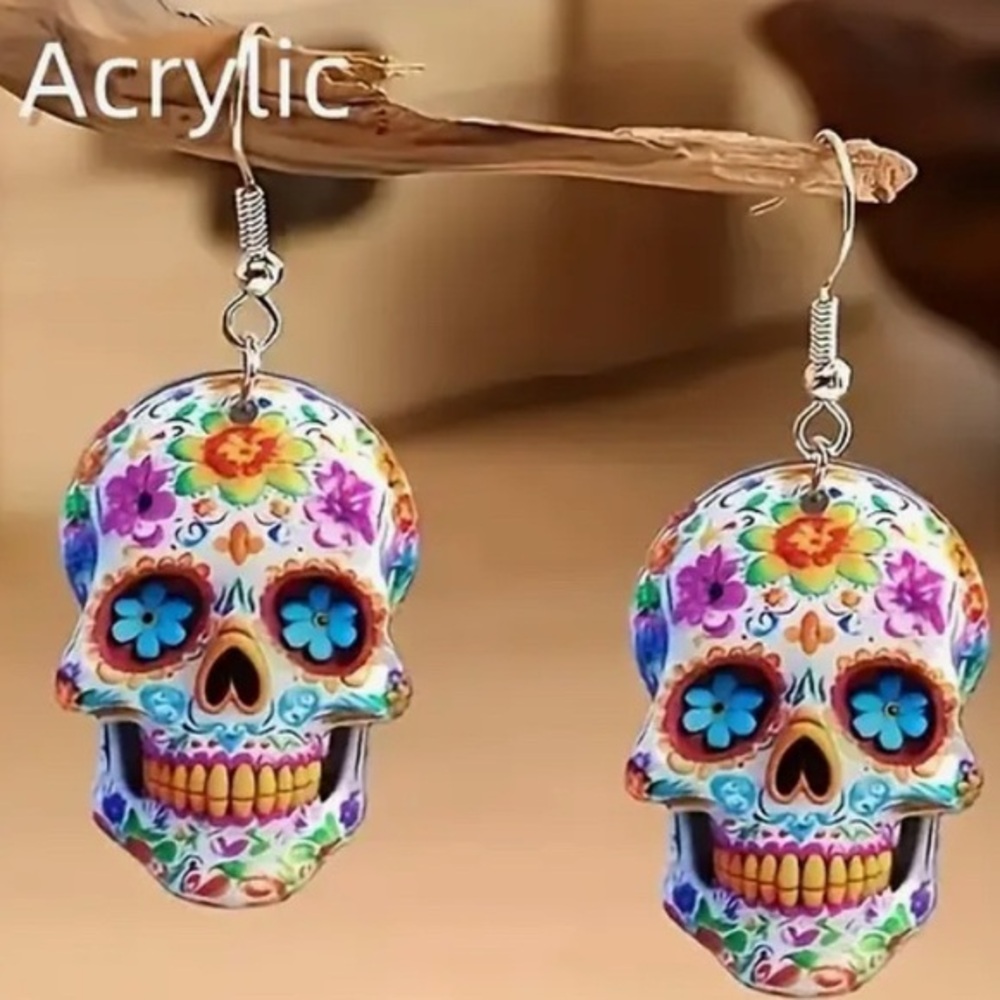 Colorful 2-D Sugar Skull Earrings